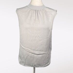Vince Sleeveless Ribbed Trim Silk Top Light Blue XS